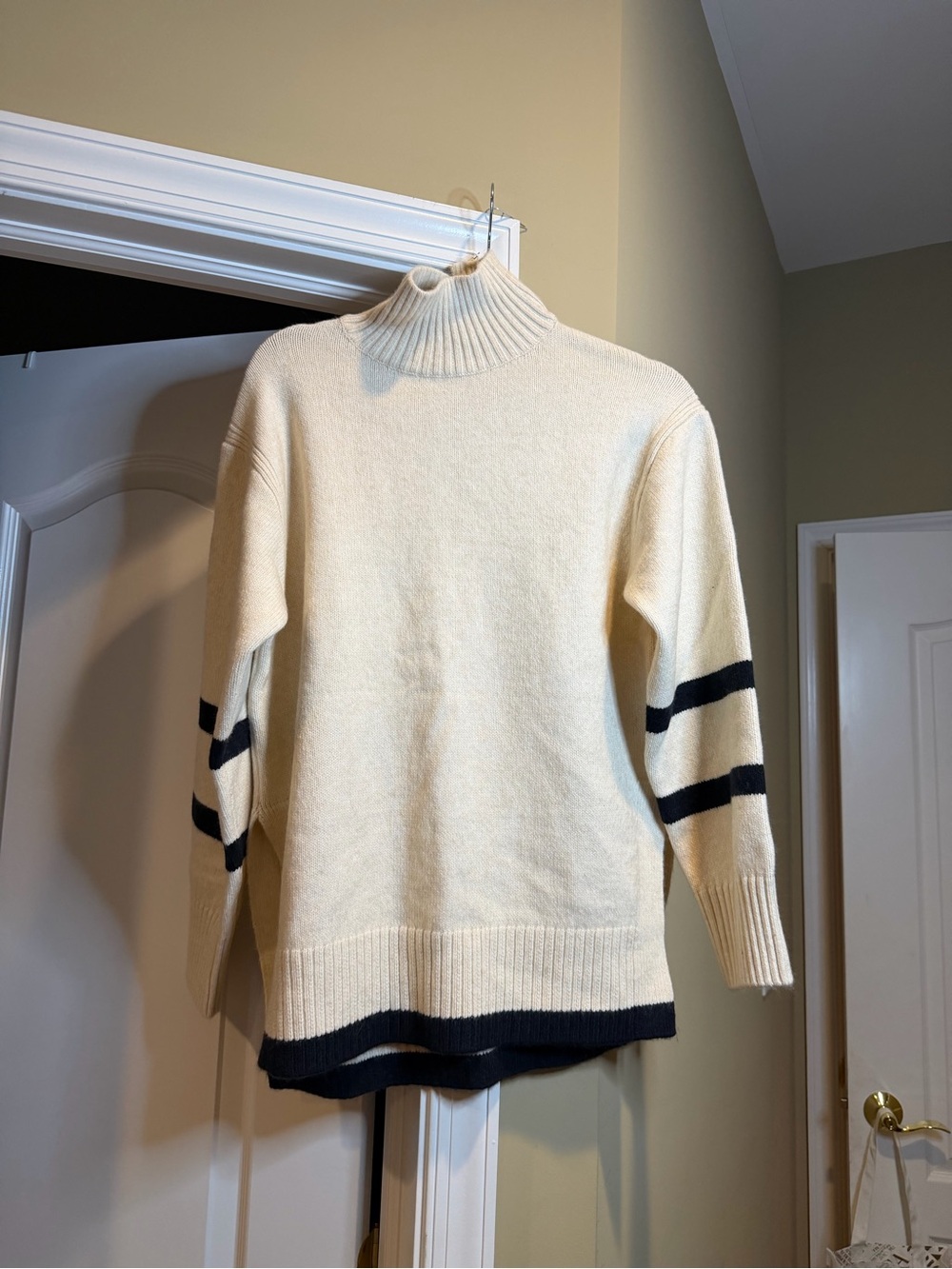 H&M Cream Turtleneck Sweater with Navy Stripes